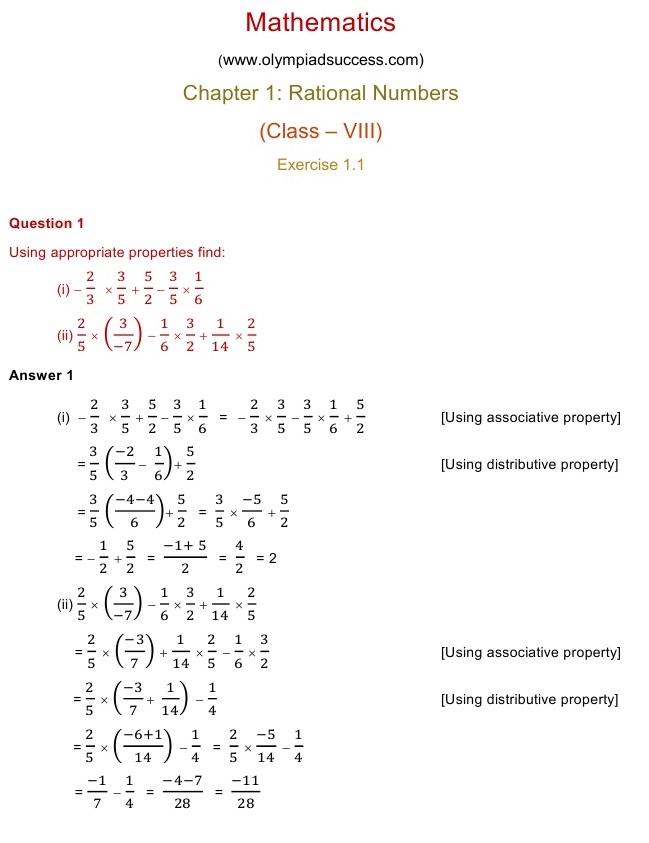 NCERT Solutions for Maths Class 8 Chapter 1 Exercise 1.1