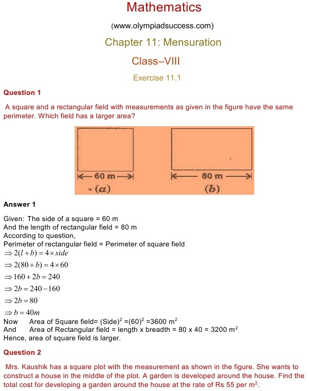 NCERT Solutions for Maths Class 8 Chapter 11