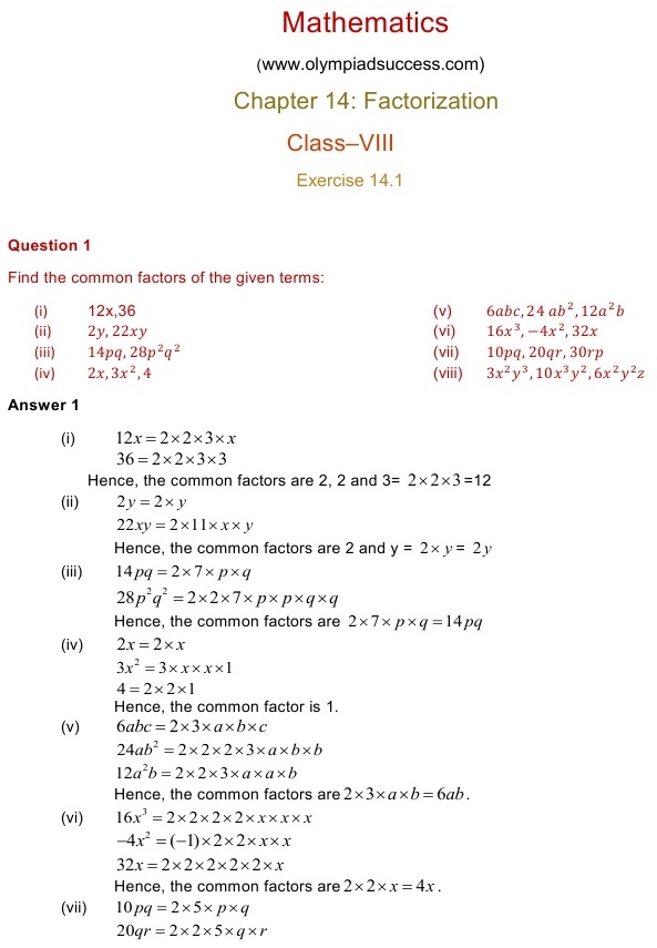 NCERT Solutions for Maths Class 8 Chapter 14 Exercise 14.1