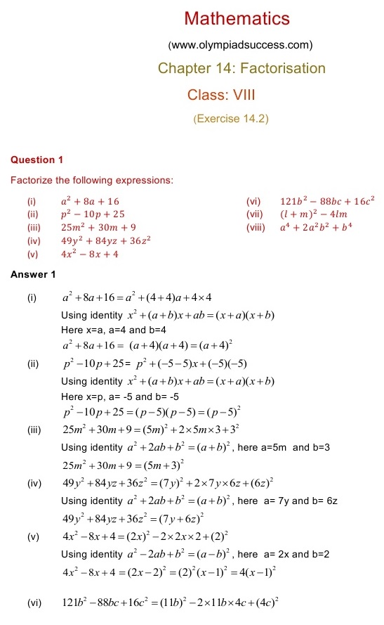 NCERT Solutions for Maths Class 8 Chapter 14