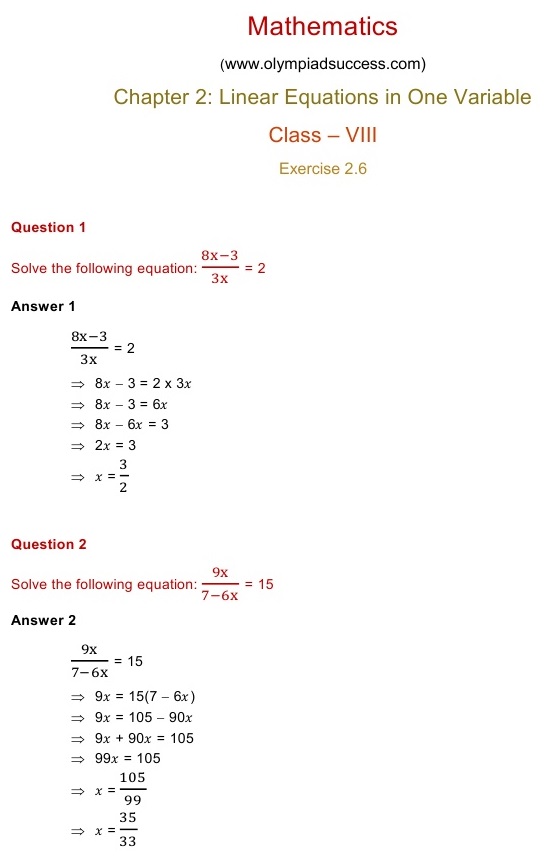 NCERT Solutions for Maths Class 8 Chapter 2 Exercise 2.6
