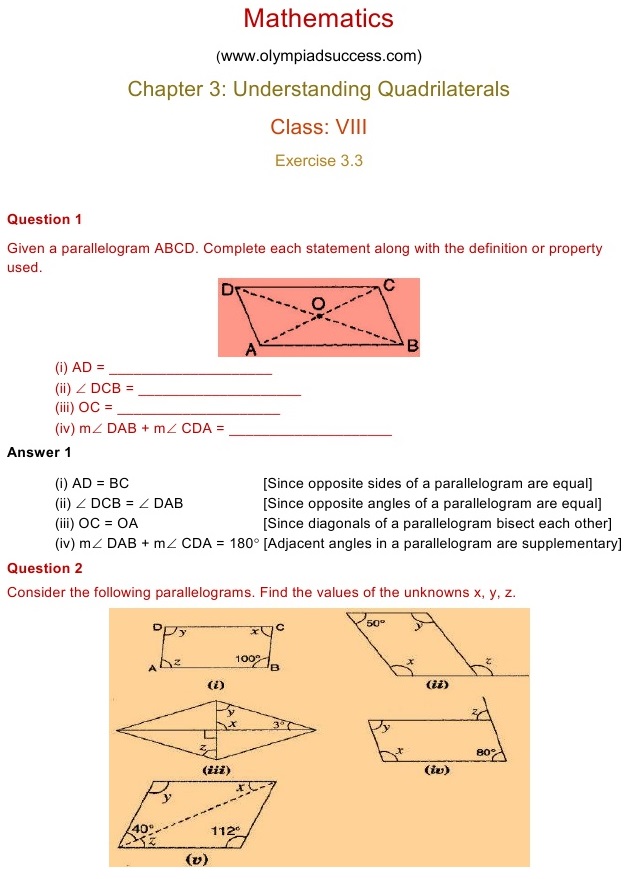 NCERT Solutions for Maths Class 8 Chapter 3 Exercise 3.3
